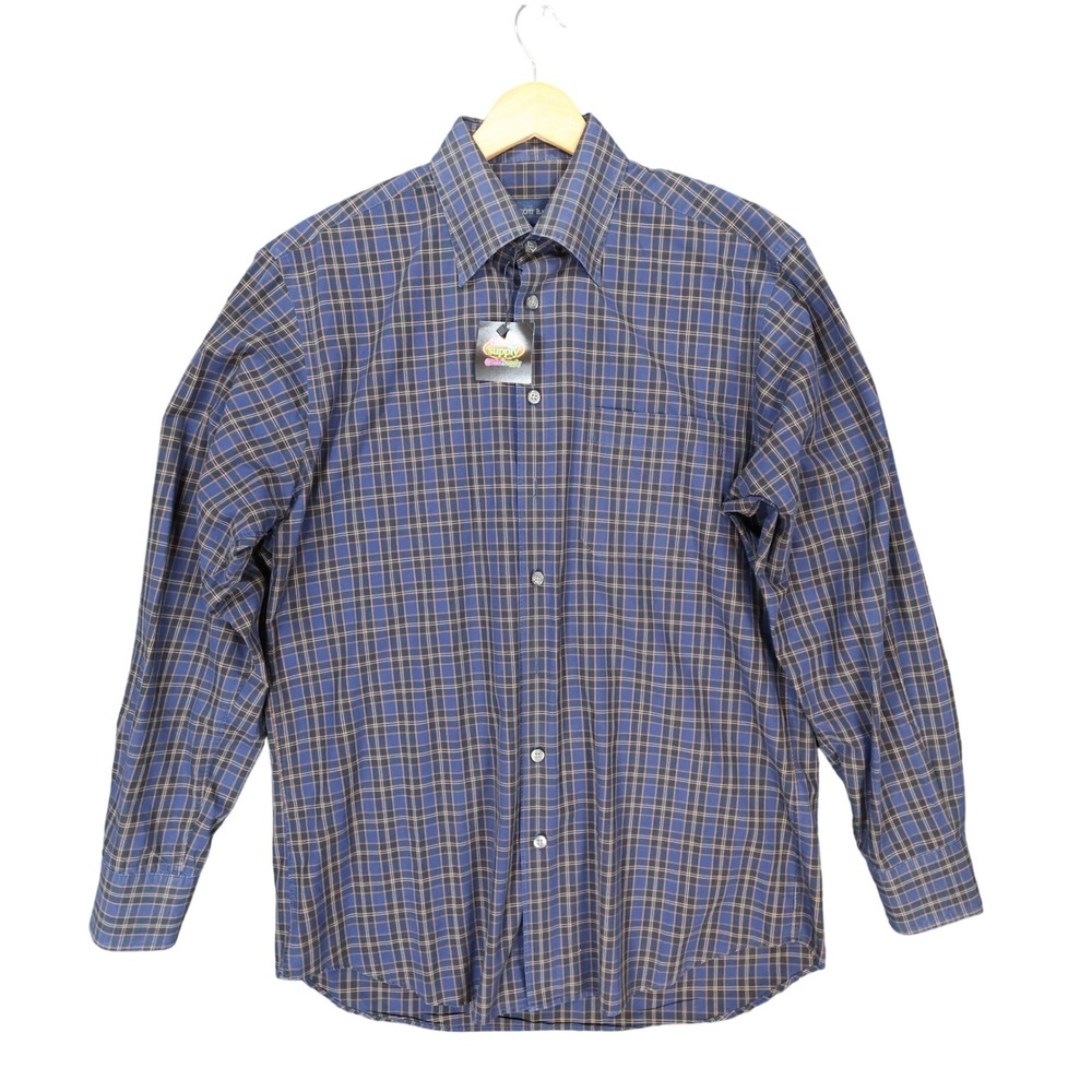 Scott Barber Button Up Mens M Blue Excellent Plaid Long Sleeve
